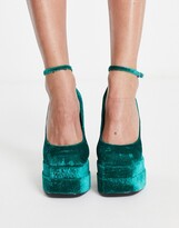 Thumbnail for your product : ASOS DESIGN Pistol double platform heeled shoes in teal velvet