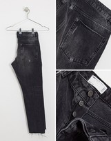 Thumbnail for your product : ASOS DESIGN slim jeans in washed black with raw hem and seam detail