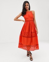 Thumbnail for your product : ASOS DESIGN Premium high neck low back broderie prom midi dress