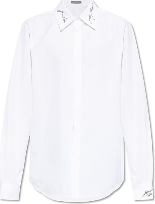 Balmain Logo Embroidered Collared Long-Sleeve Shirt