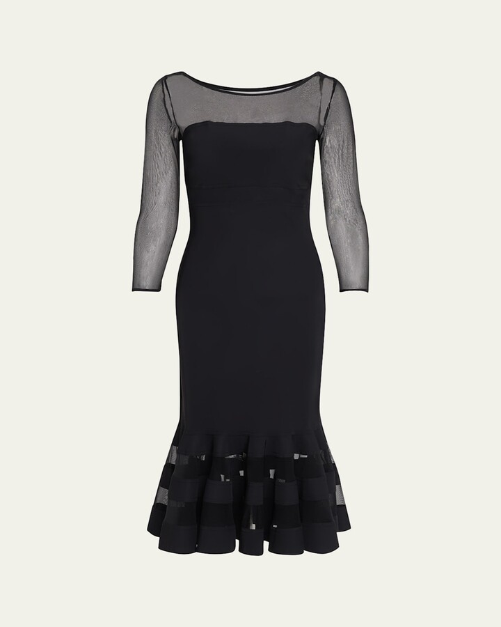 Chiara Boni La Petite Robe Boat-Neck Illusion Midi Dress