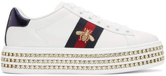 Gucci White Crystal New Ace Platform Sneakers