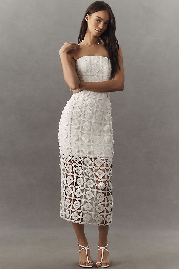 Kait Strapless Tiled Lace Midi Dress