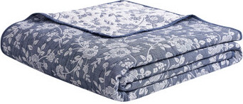 Design Studio CEDAR COURT Marguerite Floral Navy Soft Woven Matelasse Jacquard Cotton Blend Quilt Set