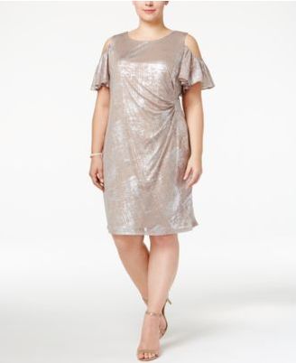 MSK Plus Size Cold-Shoulder Faux-Wrap Dress