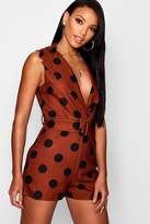 Thumbnail for your product : boohoo Polka Dot Belted Collared Playsuit