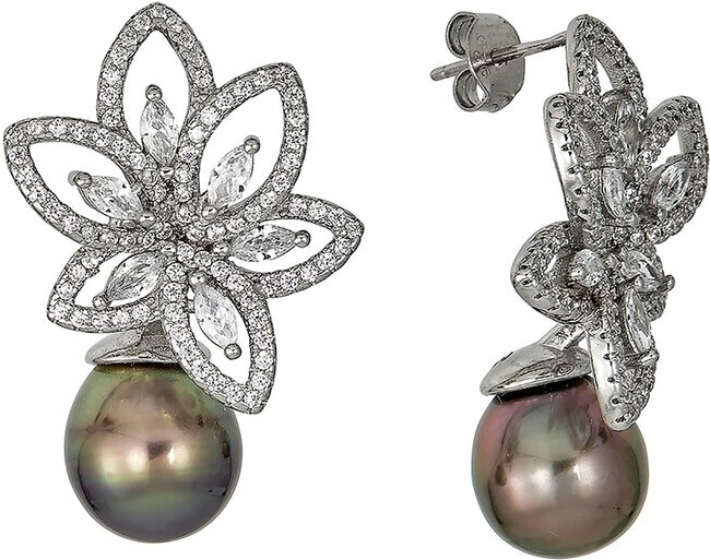 BELPEARL Silver 11Mm Pearl Cz Earrings