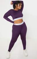 Thumbnail for your product : PrettyLittleThing Plus Aubergine Elasticated Band Leggings