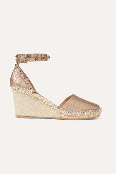 valentino garavani rockstud leather wedge espadrilles