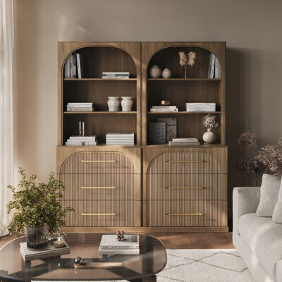 Belleze Set of 2 72" Tall Modern Bookshelf with 3 Drawers