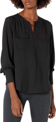 Lark & Ro Womens Long Sleeve Ruffle Placket Button-up Blouse Brand