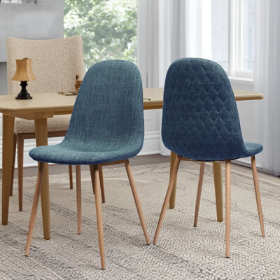 Corrigan Studio Mid-century Fabric Upholstered Dining Chairs (set Of 2) In A Soft Blue With Metal Legs In A .
