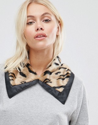 Urban Code Urbancode Faux Fur Leopard Collar With Trim