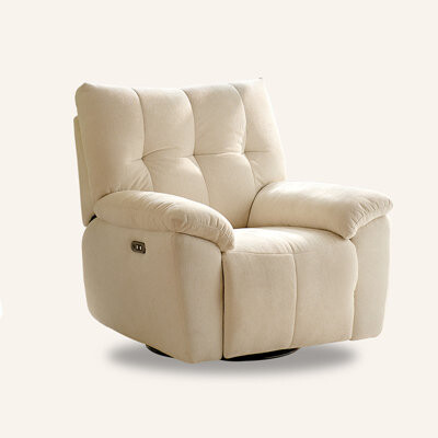 LEIERFUKK Beige Velvet Electric Recliner