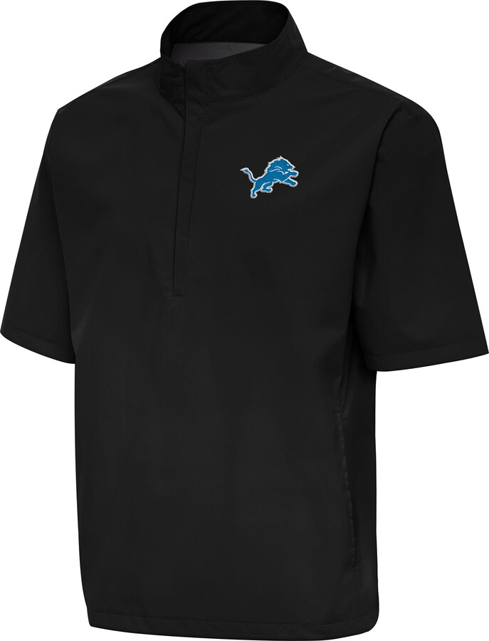 Men's Antigua Black Detroit Lions Brisk Short Sleeve Quarter-Zip Windshirt