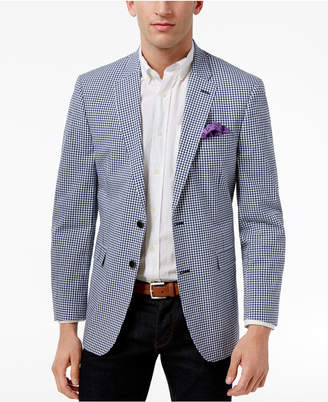 Tommy Hilfiger Men's Classic-Fit White and Blue Gingham Stretch Performance Sport Coat