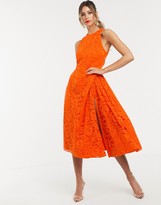 Thumbnail for your product : ASOS DESIGN fold detail lace midi prom dress with open back