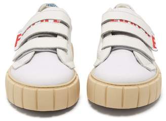 Primury - Scratch Fragile Print Leather And Canvas Trainers - Mens - White Multi