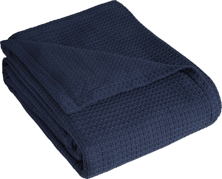 Elite Home Products Grand Hotel Woven Cotton Blanket, King, Navy
