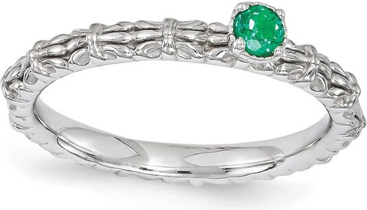 Black Bow Jewelry Co. BlackBowJewelrySterlingSilverStackableCreatedEmeraldRoundSingleStoneRingSz9