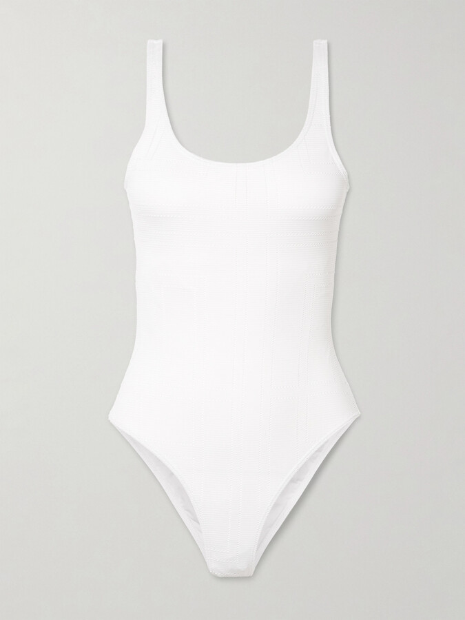 Totême Ribbed Pointelle-knit Recycled Swimsuit - White