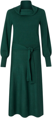 Monsoon Cowl Neck Belted Knit Dress Teal