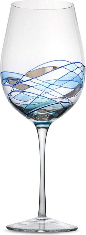 Alice Pazkus Set Of 2 Blue Wine Glasses With Shade Mosaic Desig