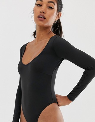 Wolfwhistle Wolf & Whistle Exclusive to ASOS Back Detail Bodysuit In Black