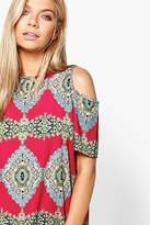 Thumbnail for your product : boohoo Paisley Print Cold Shoulder Shift Dress