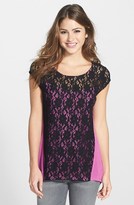 Thumbnail for your product : Halogen Lace Overlay Jersey Top (Regular & Petite)