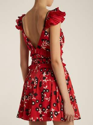 Self-Portrait Open Shoulder Floral Print Crepe De Chine Dress - Womens - Red Multi