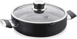 Korkmaz Lena Ceramic Stock Pot Induction Compatible Dutch Oven with Glass Lid, Low Casserole 3 Quart, Black, A3885