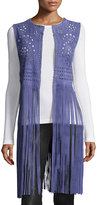 Thumbnail for your product : Bagatelle Perforated Suede Vest W/Fringe, Blue