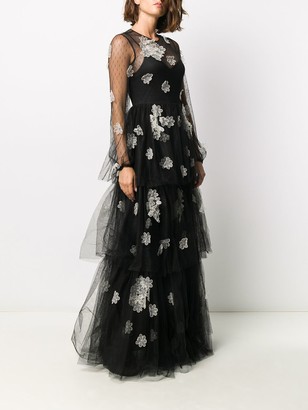 RED Valentino Sheer Floral Applique Gown