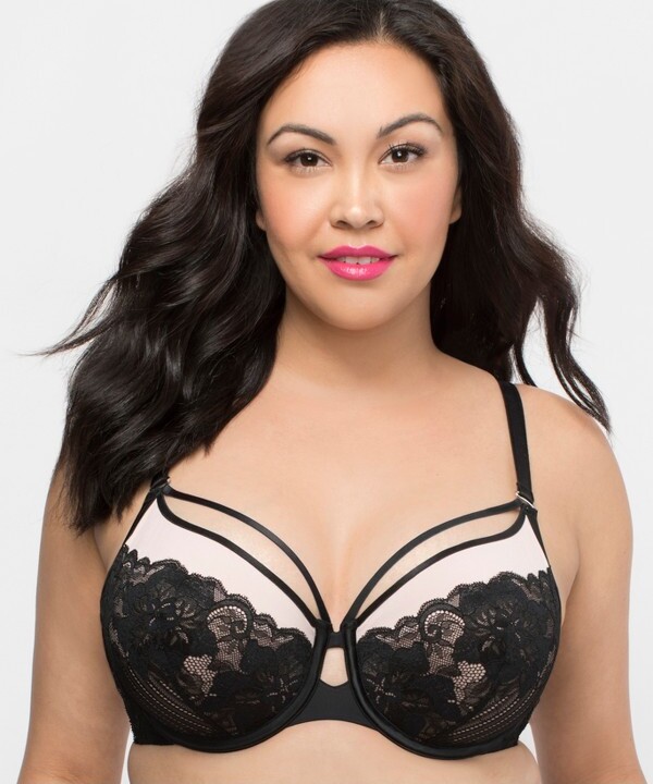 Couture CurvyCoutureWomen'sStrappyTulipLacePushUpBraBlackAdobeRose42DDD