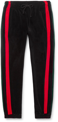 Gucci Tapered Striped Cotton-Blend Velour Sweatpants