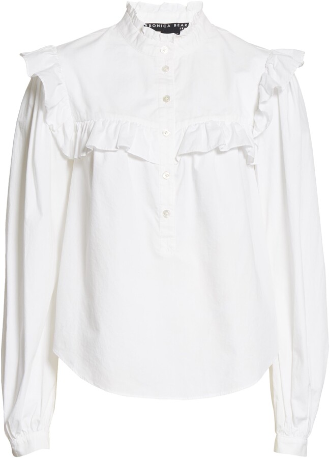 Veronica Beard Sonnet Ruffle Cotton Button-Up Blouse - ShopStyle Tops