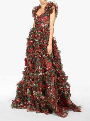 Dolce & Gabbana Ruffled Geranium-print Silk-organza Gown - Red Multi