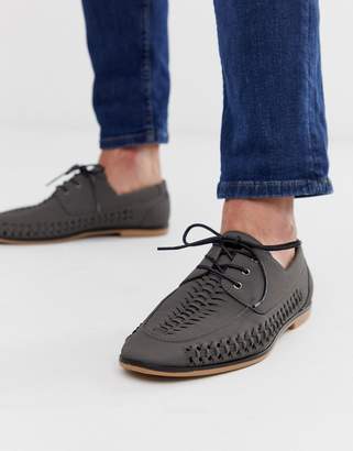ASOS DESIGN Wide Fit lace up shoes in woven gray faux leather