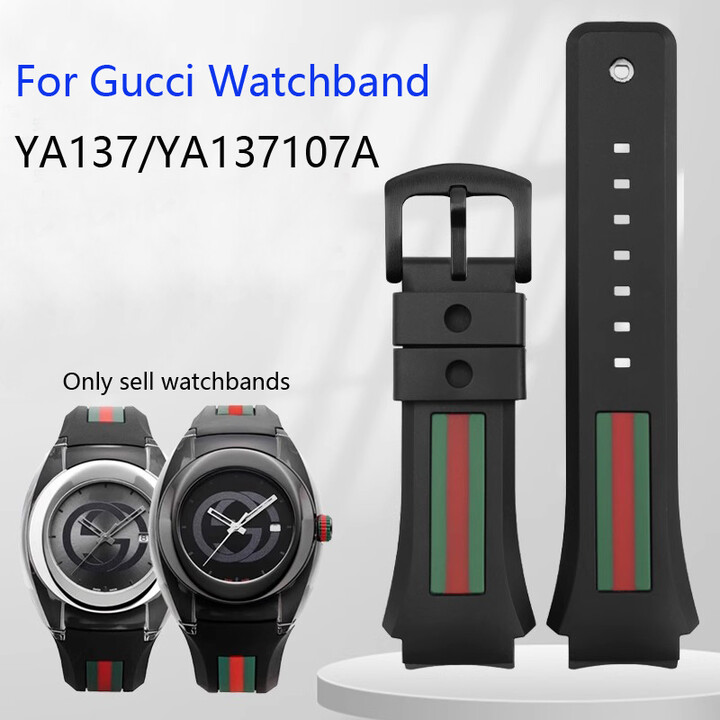 For Gucci YA137/YA137107A Rubber Watch Strap Dedicated Protruding Port Band Waterproof Man Black Watch Bracelet 29*21mm
