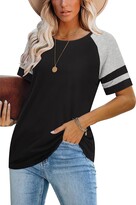 Thumbnail for your product : LAISHEN Women's Leopard Print Patchwork Colour Block Tunic Round Neck Long Sleeve Ladies T Shirts Striped Causal Blouses Tops Dark Gray