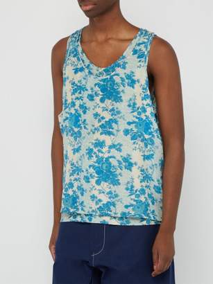 By Walid Layered Floral Print Silk Tank Top - Mens - Blue White