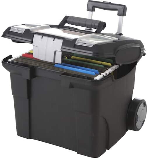 Storex Portable File Box on Wheels in Black