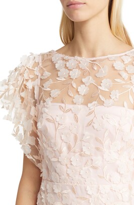 Eliza J Floral 3D Embroidered Flutter Sleeve Gown