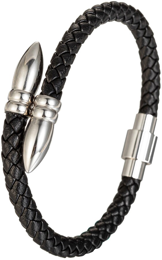Black Silver CLJSTORE Jewelry Mens Leather Stainless Steel Bracelet Braided Gothic Charms Cuff Bangle 