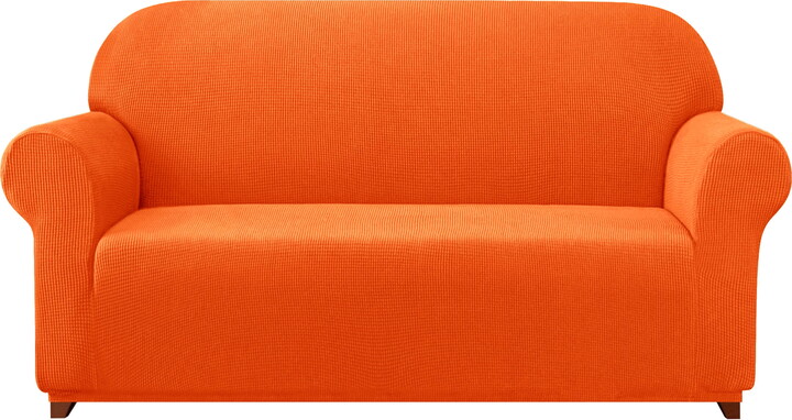 subrtex Stretch 1-Piece Textured Grid Slipcover XL Sofa Cover, Orange