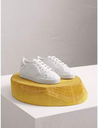 Burberry Check Detail Leather Sneakers , Size: 26, White