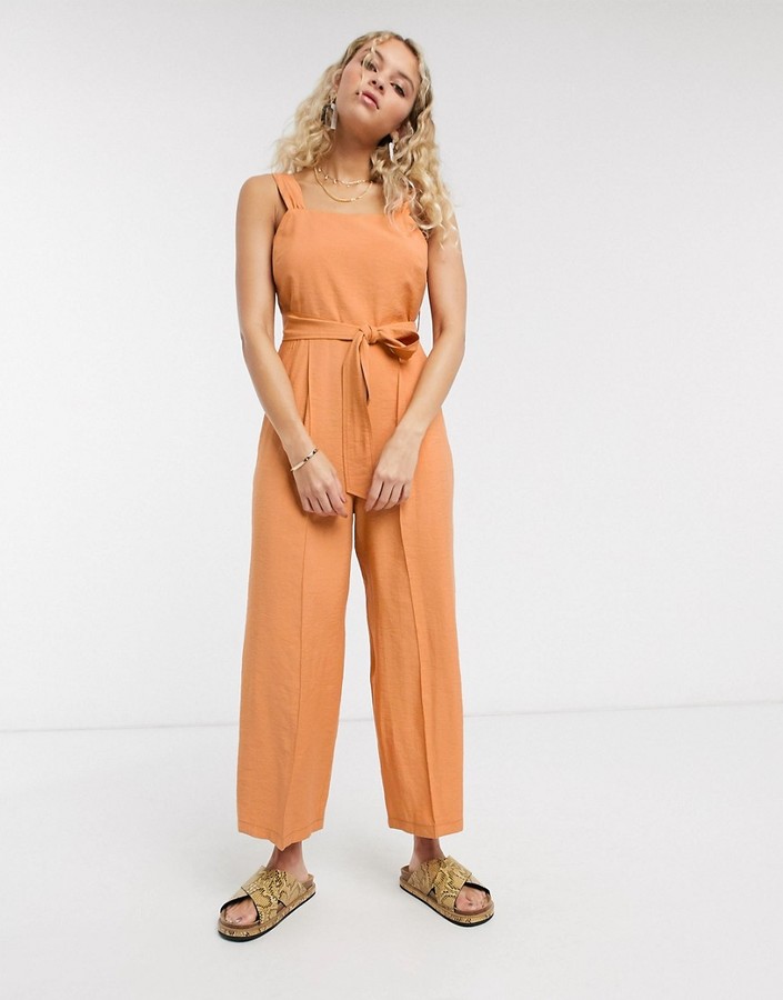 linen jumpsuit with tie waist in apricot ShopStyle