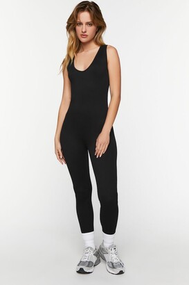 Forever 21 Women's Seamless Plunging Sleeveless Jumpsuit in Black, S/M