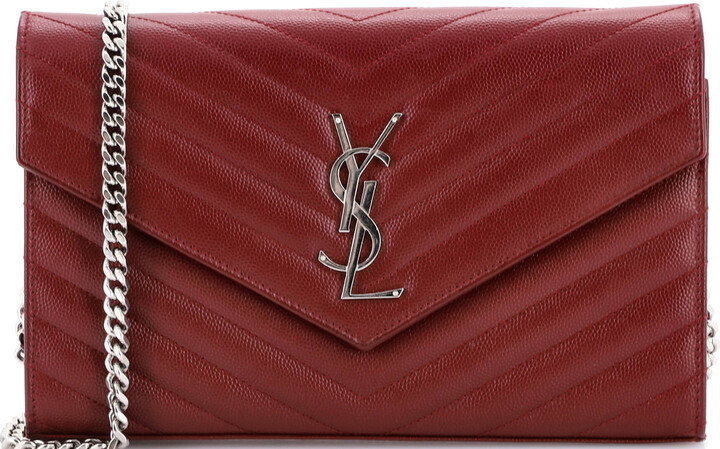 Saint Laurent Classic Monogram Wallet on Chain Matelasse Chevron Leather Medium
